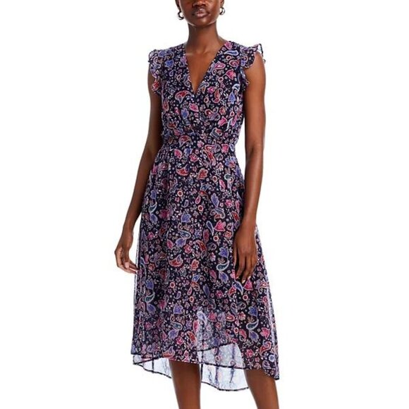 Aqua Flutter Cap Sleeve Midi Dress Paisley Print Size XL NWT - Picture 1 of 7